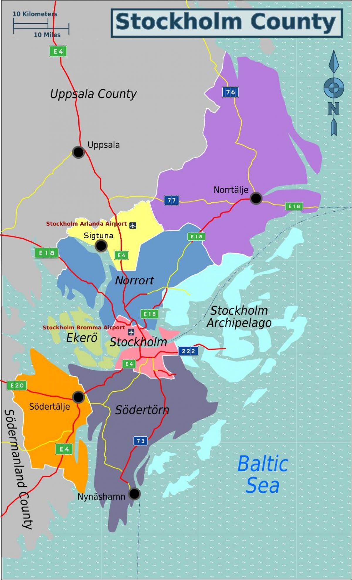 mapa de los suburbios de Estocolmo