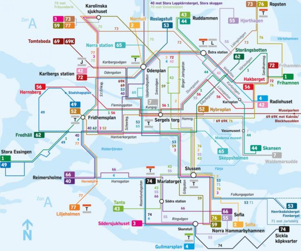 Estocolmo líneas de autobús mapa